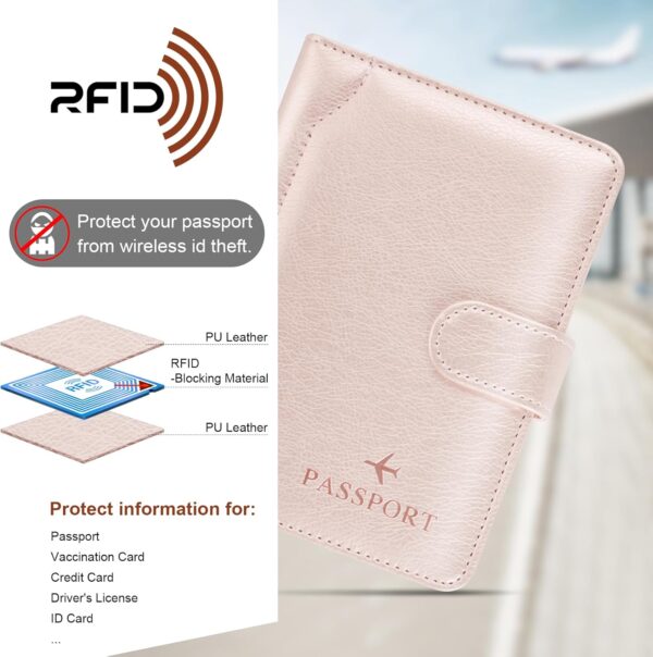 Herain Rose Gold Passport Holder for Travel, Passport Cover Wallet Case Women Men Family Cruise Ship Essentials, RFID Passport Book Holders Travel Gifts Vacation Must Haves - Image 5