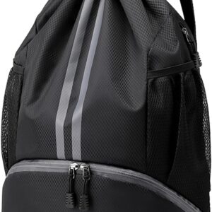 Hoedia Sports Drawstring Backpack - String Swim Gym Bag with Shoes Compartment and Wet Proof Pocket for Women&Men