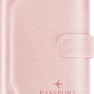 Herain Rose Gold Passport Holder for Travel, Passport Cover Wallet Case Women Men Family Cruise Ship Essentials, RFID Passport Book Holders Travel Gifts Vacation Must Haves