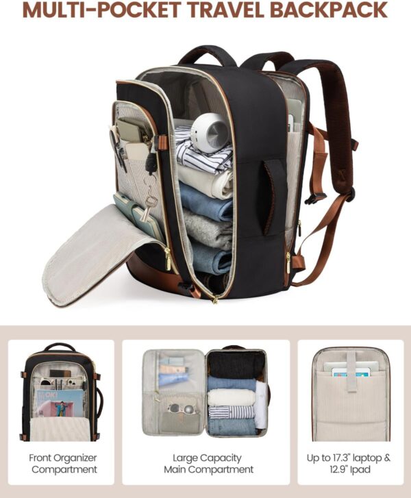 LOVEVOOK Travel Backpack for Women, 40L Carry On Backpack Flight Approved, Large Personal Item Bag Fits 17 inch Laptop, TSA Approved Luggage with 3 Packing Cubes,Waterproof Weekender Gym Daypack - Image 4
