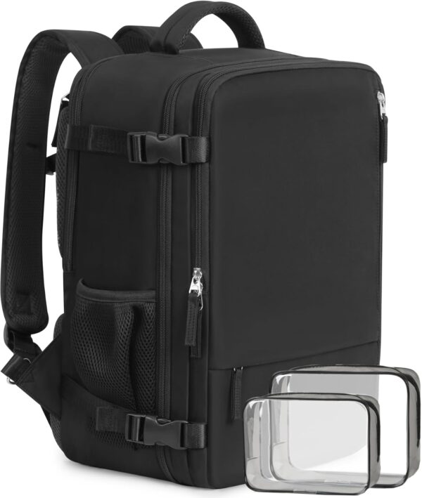 Beraliy Travel Backpack for Men Women, Large Carry On Backpack, Personal Item Bag Airline Approved, 17 inch Laptop Backpack, Business Work Gym Weekender Bag, Black
