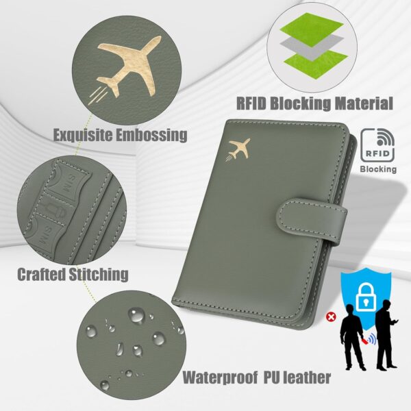 GOAUS Passport Holder for Travel with Airtag Card Slots, Money Pocket, Women Men RFID Blocking Wallet Book Case Green - Image 5