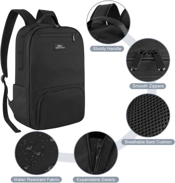 Mens Work Backpack, Black Backpack for Men Women, Bookbag for Men, Book Bag for School Teens, Travel Laptop Backpack Fits 15.6 Inch Notebook, Water Resistant Back Pack with Luggage Strap (Black) - Image 2