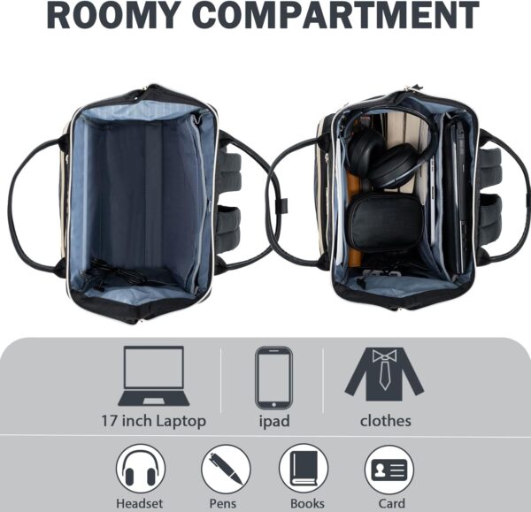 KROSER Laptop Backpack 17" Stylish Backpack Water Repellent College Casual Daypack with USB Port Travel Business Work Bag for Men/Women-Quilted - Image 4