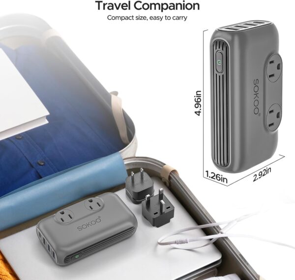 SOKOO 220v to 110v Voltage Converter, International Universal Travel Adapter, 4 USB Ports (1 USB C) Step Down Power Converter Adapter Combo with UK/AU/US/EU Plug Adapter - Image 7