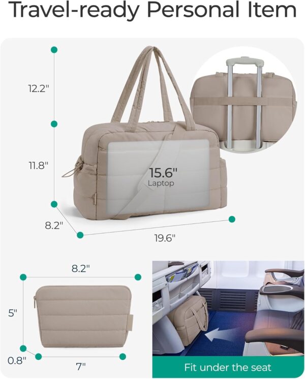 BAGSMART Travel Duffle Bag Gym Bag for Women, 31L Puffer Tote Bag Quilted Laptop Carry on, Weekender Overnight Bag Organizer Duffel Bag for Travel, Khaki - Image 4