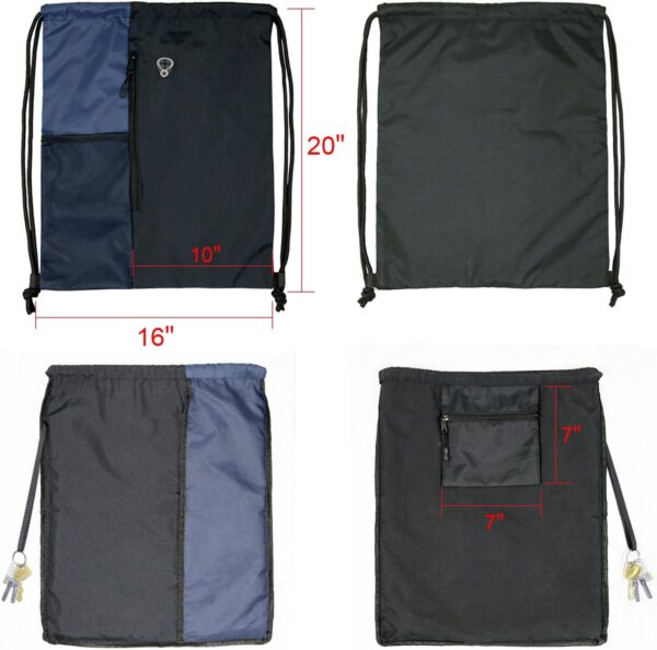 Drawstring Backpack Sports Gym Bag for Women Men Large Size With Two Zipper Pockets and Water Bottle Mesh Pockets - Image 3
