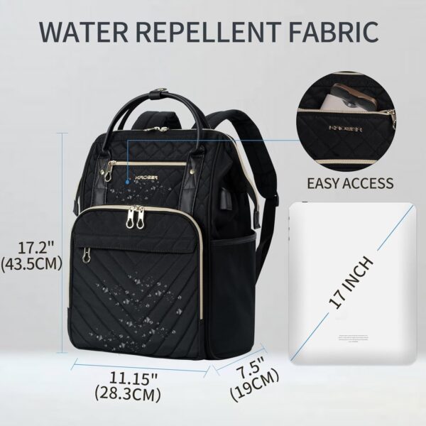 KROSER Laptop Backpack 17" Stylish Backpack Water Repellent College Casual Daypack with USB Port Travel Business Work Bag for Men/Women-Quilted - Image 2