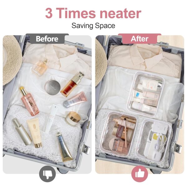 PACKISM Clear Toiletry Bag, 3 Pack TSA Approved Toiletry Bag Quart Size Bag, Travel Makeup Cosmetic Bag for Women Men, Carry on Airport Airline Compliant Bag, White (for age 12 or above) - Image 4