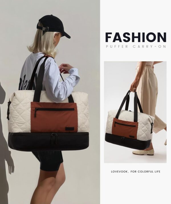 LOVEVOOK Weekender Bags for Women, Puffer Travel Duffel Bags for Woman, Large Hospital Bag for Women Labor Delivery with Shoe Compartment, Carry On Overnight Bag, Personal Item Travel Bag for Airplane - Image 2