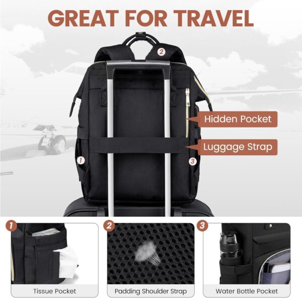LOVEVOOK Laptop Backpack,15.6 Inch Professional Womens Purse Computer Bag Nurse Teacher Backpack,Waterproof College Work Bags Carry on Travel Back Pack with USB Port,Black - Image 4