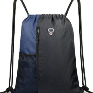 Drawstring Backpack Sports Gym Bag for Women Men Large Size With Two Zipper Pockets and Water Bottle Mesh Pockets