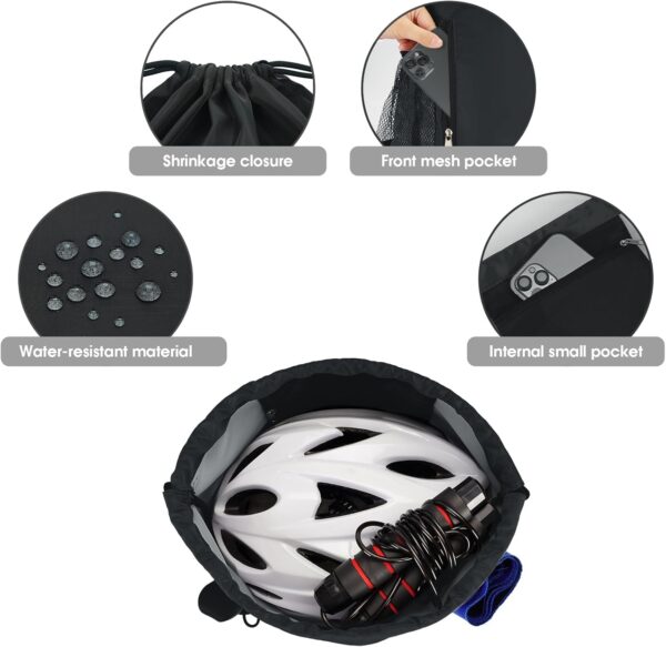 WANDF Drawstring Backpack Sports Gym Sackpack with Mesh Pockets Water Resistant String Bag for Women Men(Black) - Image 3