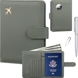GOAUS Passport Holder for Travel with Airtag Card Slots, Money Pocket, Women Men RFID Blocking Wallet Book Case Green