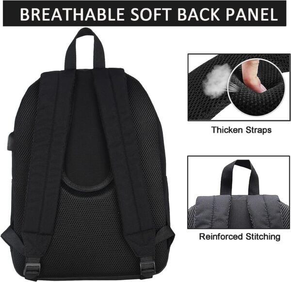 SUPACOOL Casual Laptop Backpack for Men and Women, School Backpack for Boys and Girls, College Bookbag, USB Charging Port, Lightweight Back Pack(Black) - Image 5