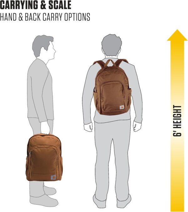 Carhartt 25L Classic Backpack, Durable Water-Resistant Pack W/ 15" Laptop Sleeve and Multiple Organizational Compartments, Brown, PFAS Free - Image 7