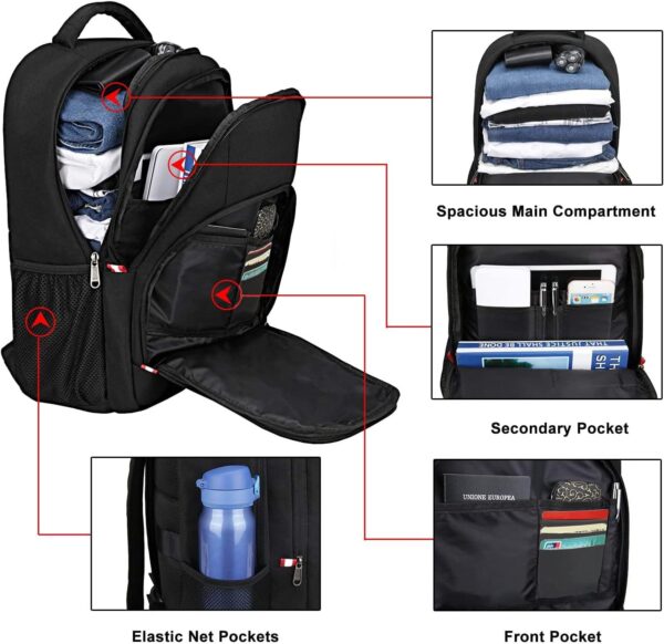 Della Gao Travel Laptop Backpack, Anti Theft Backpack for Men and Women with USB Charging Port Business Computer Backpack Bag (Black, 15.6 Inch) - Image 4