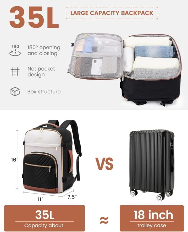 LOVEVOOK Travel Backpack for Women,35L Carry On Backpack for Airplanes,15.6 Inch Laptop Personal Item Travel Bag,TSA Approved Carry On Luggage,Waterproof Weekender Business Hiking Bag - Image 3