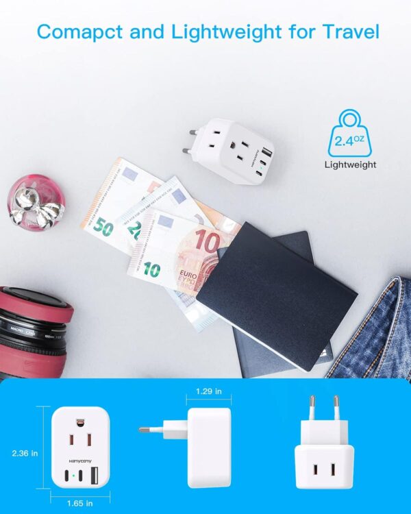European Travel Plug Adapter for International, HANYCONY Italy Spain Power Adapter 2 Outlets 2 USB C Ports, Type C Adapter Travel Cruise Essentials for US to Most Europe France Germany EU, 2 Pack - Image 4