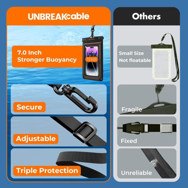 UNBREAKcable Floating Waterproof Phone Pouch 2 Pack, IPX8 Waterproof Phone Case Dry Bag Kayak/Beach/Cruise Travel Essentials, Water Proof Pouch for iPhone 16 15 Pro Max, Samsung S25 Ultra S24 S23-7" - Image 5