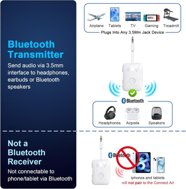 Premium Bluetooth 5.4 Transmitter, Airplane Wireless Adapter, Supports 2 AirPods/Headphones, Bluetooth Transmitter for TV, Airplane, Gym, with aptX Adaptive & Low Latency - Image 7
