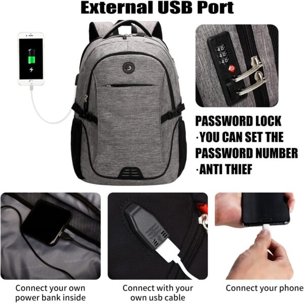 SHRRADOO Anti Theft Laptop Backpack Travel Backpacks with usb Charging Port for Women Men College Backpack Computer Bag Fits 17 Inch Laptop,Black - Image 3