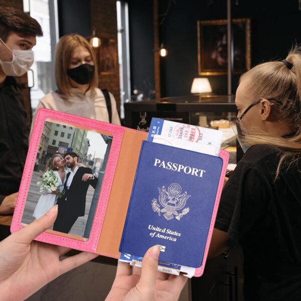 Herain Passport Holder Cover Wallet Case for 2 Women Men Family, Passport Book Holders Covers Wallets Travel Must Haves Cruise Ship Essentials (pink & purple) - Image 3