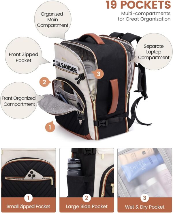 LOVEVOOK Travel Backpack for Women,35L Carry On Backpack for Airplanes,15.6 Inch Laptop Personal Item Travel Bag,TSA Approved Carry On Luggage,Waterproof Weekender Business Hiking Bag - Image 4