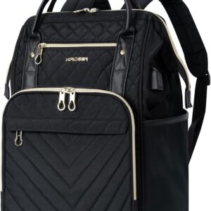 KROSER Laptop Backpack 17" Stylish Backpack Water Repellent College Casual Daypack with USB Port Travel Business Work Bag for Men/Women-Quilted