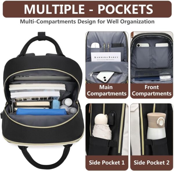 Laptop Backpack for Women Bag - 15.6 inch Work Travel Backpack with USB Charger College Bookbag Waterproof Business Computer Backpack Anti-theft Casual Backpacks for Nurse Teacher Beige Black Brown - Image 3