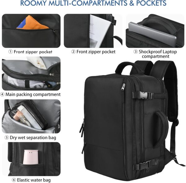 Beraliy Travel Backpack for Men Women, Large Carry On Backpack, Personal Item Bag Airline Approved, 17 inch Laptop Backpack, Business Work Gym Weekender Bag, Black - Image 9