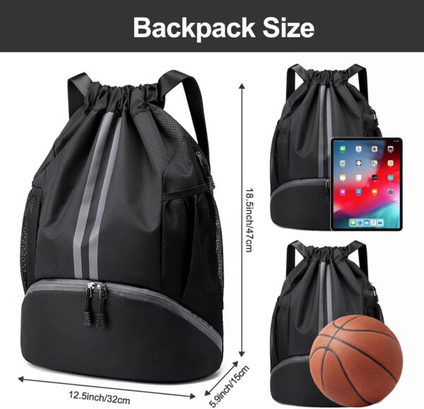 Hoedia Sports Drawstring Backpack - String Swim Gym Bag with Shoes Compartment and Wet Proof Pocket for Women&Men - Image 3