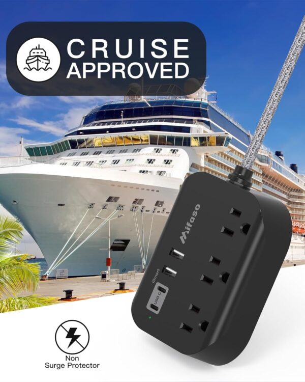 Cruise Ship Essentials - Mifaso Power Strip with USB, Mountable Flat Plug Power Strip with 3 Outlets 4 USB Ports(Smart 3.1A), 5ft Braided Extension Cord, Compact for Cruise Ship, Travel, Home, Dorm - Image 4