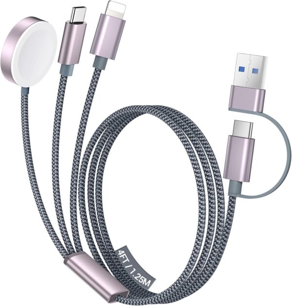 Temdan for Apple Watch Charger,3 in 2 USB C Cable for iPhone 16 Charger/Type C/Lightning,Multi Charging Cable Cord,Portable Travel Essentials Designed for iWatch Ultra/SE/10-1&iPhone 16-12-4FT