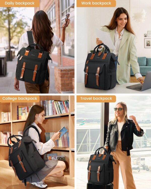 LOVEVOOK Laptop Backpack for Women Work Travel Backpack Purse, Commuter Business Computer Bag Teacher Nurse Bags, College School Backpack Student Bookbag with Multi-Pockets, 15.6 Inch, Black-brown - Image 7