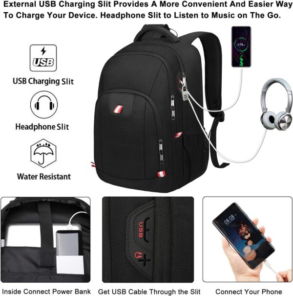 Della Gao Travel Laptop Backpack, Anti Theft Backpack for Men and Women with USB Charging Port Business Computer Backpack Bag (Black, 15.6 Inch) - Image 3