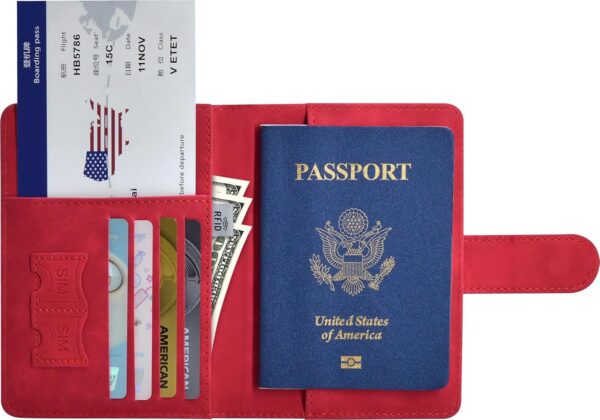 Passport Holder, Passport Cover with Credit Card Slot and Boarding Pass Slot Combo, Passport Wallet Case Book Travel Must Have, RFID Blocking Leather Travel Accessories, Red - Image 5