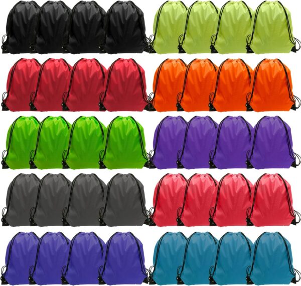 GoodtoU Drawstring Backpack 40 Pcs Cinch Bags Drawstring Bags Bulk Nylon Draw String Sport Bag, 10 Colors