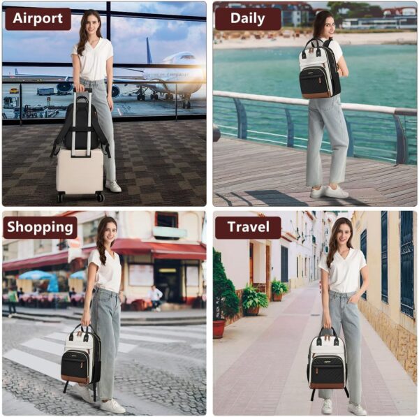 Laptop Backpack for Women Bag - 15.6 inch Work Travel Backpack with USB Charger College Bookbag Waterproof Business Computer Backpack Anti-theft Casual Backpacks for Nurse Teacher Beige Black Brown - Image 6