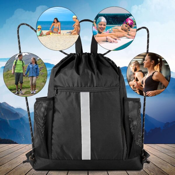 BeeGreen Drawstring Backpack Sports Gym Bag With Shoe Compartment and Two Water Bottle Holder … - Image 7