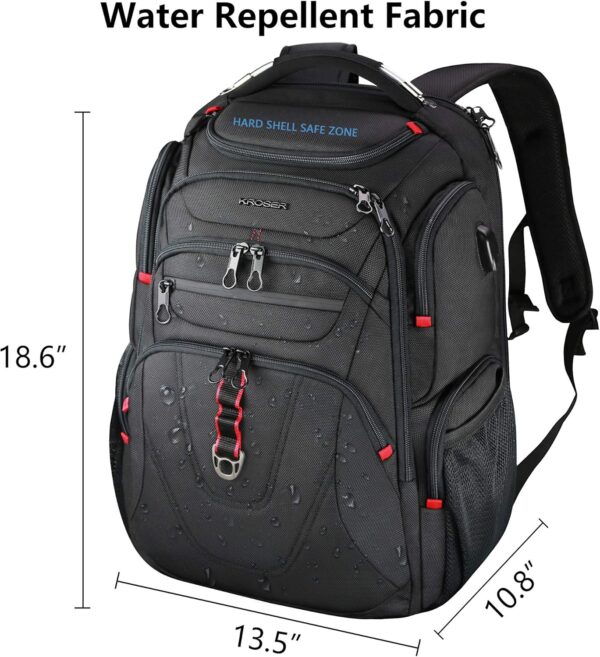 KROSER TSA Friendly Travel Laptop Backpack 17.3 inch XL Computer Backpack Water-Repellent College Daypack Business Backpack with RFID Pockets & USB Port for Men/Women-Black - Image 2