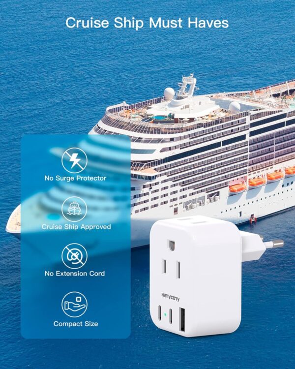 European Travel Plug Adapter for International, HANYCONY Italy Spain Power Adapter 2 Outlets 2 USB C Ports, Type C Adapter Travel Cruise Essentials for US to Most Europe France Germany EU, 2 Pack - Image 5