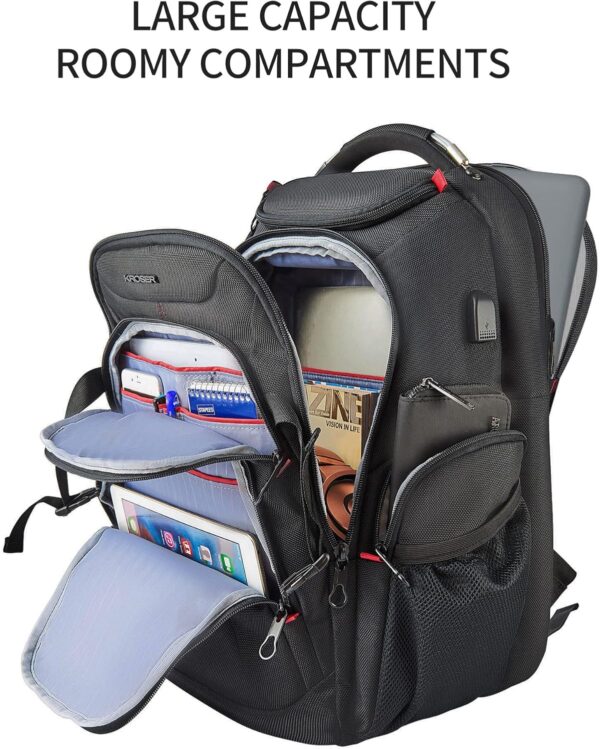 KROSER Travel Laptop Backpack 17.3 Inch XL Computer Backpack with Hard Shell Saferoom RFID Pockets Water-Repellent Business College Daypack Stylish Bag for Men/Women-Black - Image 5
