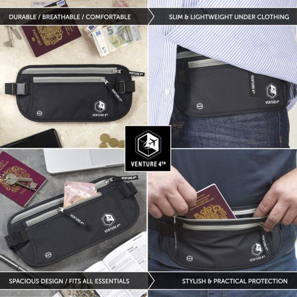 Slim Minimalist Design Money Belt, RFID Blocking for Men & Women - Ideal for Keeping Your Cash, Credit Card, Passport, Phone Safe When Traveling (Black) - Image 4