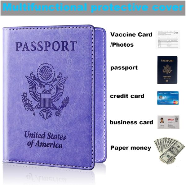 Herain Passport Holder Cover Wallet Case for 2 Women Men Family, Passport Book Holders Covers Wallets Travel Must Haves Cruise Ship Essentials (pink & purple) - Image 4