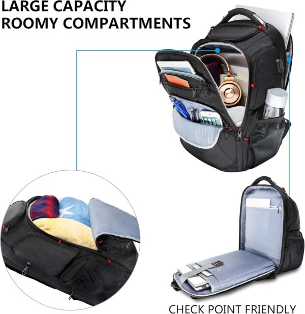 KROSER TSA Friendly Travel Laptop Backpack 17.3 inch XL Computer Backpack Water-Repellent College Daypack Business Backpack with RFID Pockets & USB Port for Men/Women-Black - Image 3