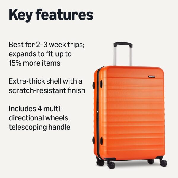 Amazon Basics 30" Hardside Large Checked Luggage, Hardshell Suitcase With Wheels, Expandable For Up to 15% More Space, With Scratch-Resistant Surface, Four Multi-directional Wheels, Orange - Image 2