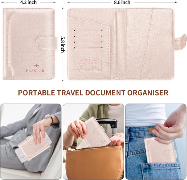 Herain Rose Gold Passport Holder for Travel, Passport Cover Wallet Case Women Men Family Cruise Ship Essentials, RFID Passport Book Holders Travel Gifts Vacation Must Haves - Image 3