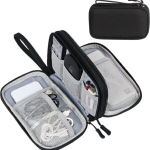FYY Electronic Organizer, Travel Cable Organizer Bag Pouch Electronic Accessories Carry Case Portable Waterproof Double Layers Storage Bag for Cable, Cord, Charger, Phone, Earphone, Large Size, Black