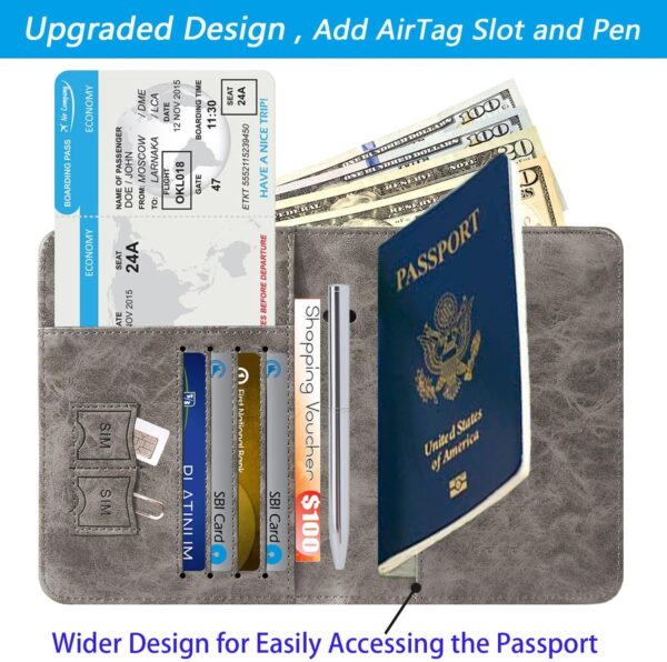 Airtag Passport Holder Cover Wallet Travel Essentials RFID Blocking Leather Card Case International Must Haves Travel Accessories for Women Men(119#Grey) - Image 3